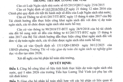 Quyết định việc công khai thực hiện dự toán ngân sách nhà nước quý 1 năm 2026